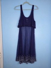 Intimately Free People Navy Swiss Dot Sheer Lace Midi Slip Dress Size Medium