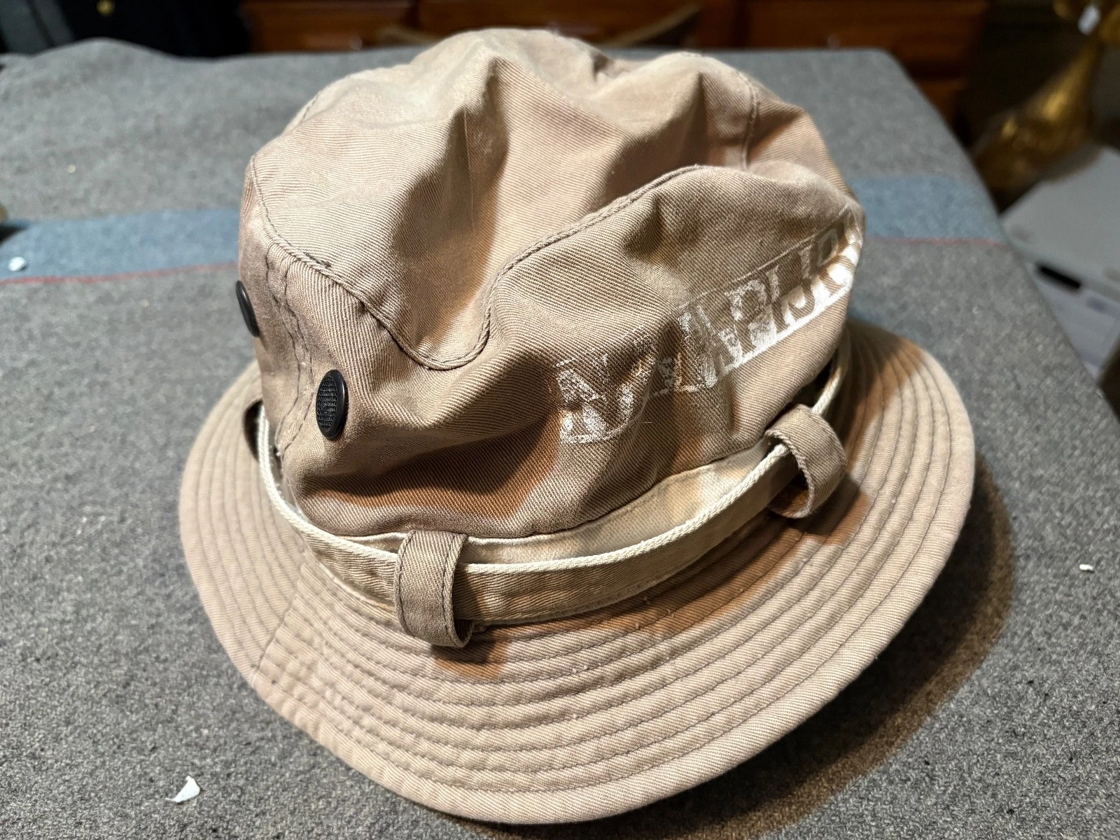 NAPAPIJRI Khaki Bush Bucket Boonie Giggle Hat Cap Made in Italy Sz M 100% Cotton