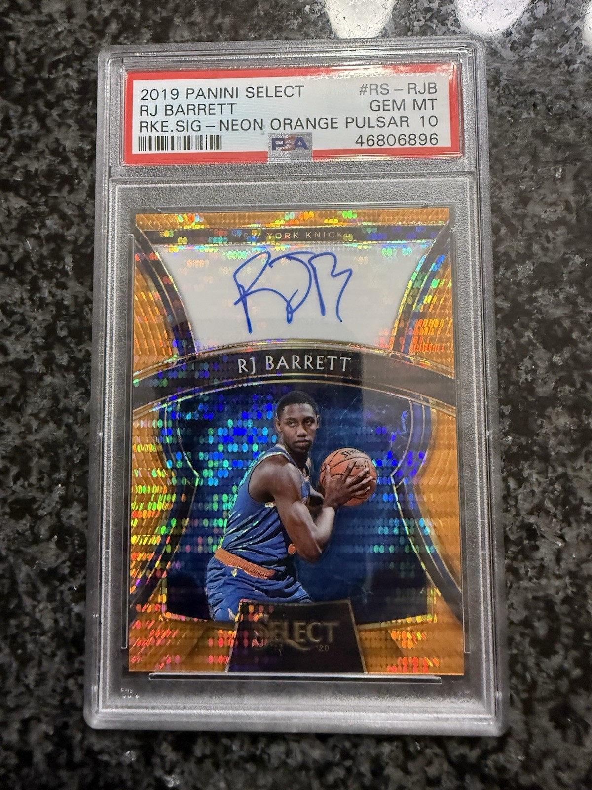 2019-20 Select RJ Barrett Rookie Neon Orange Pulsar PRIZM RC Auto #/35 PSA 10