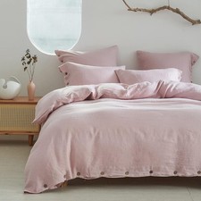 Rose Pink Linen Bedding Set, Boho Linen Duvet Cover Set, King Comforter Cover