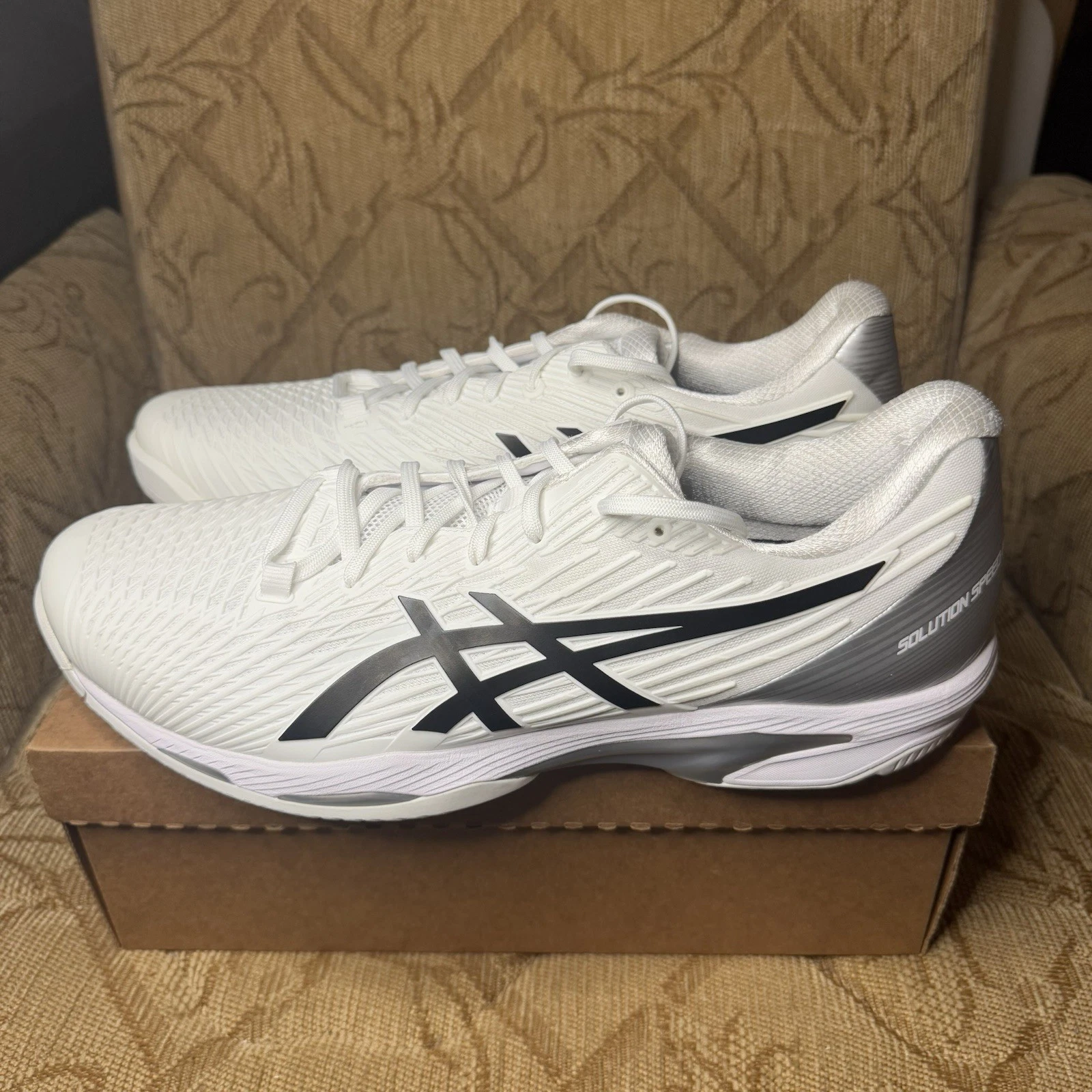 Size 15 Men's ASICS Solution Speed FF 2 Tennis Shoes 1041A182-100 White/Black