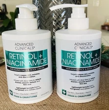 Lot Of 2 Advanced Clinicals RETINOL+ NIACINAMIDE ANTI AGING FACE Body Cream 15oz