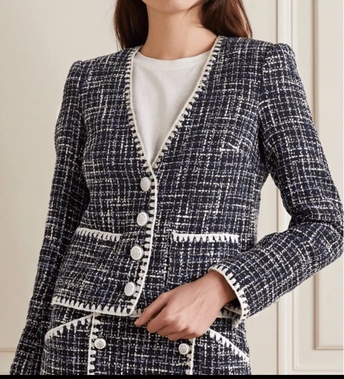 Veronica Beard Bosea Tweed Jacket Crop Blazer Navy Cream NEW Size US 8 UK 12 - Image 2 of 4