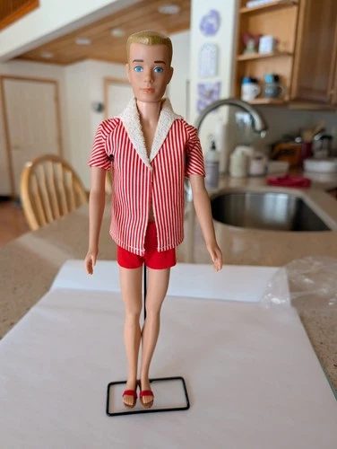 1960 Vintage Ken Doll Mattel with Stand and Complete Swimsuit Outfit