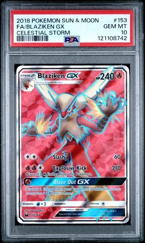 2018 POKEMON SUN & MOON CELESTIAL STORM #153 FULL ART/BLAZIKEN GX PSA 10