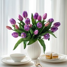 20PCS Fake Tulips Artificial Tulip Silk Flowers Fake PU Bouquet Artificial Fl...