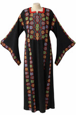 Traditional Palestinian Embroidered Thobe Colorful Floral Patterns, Handmade