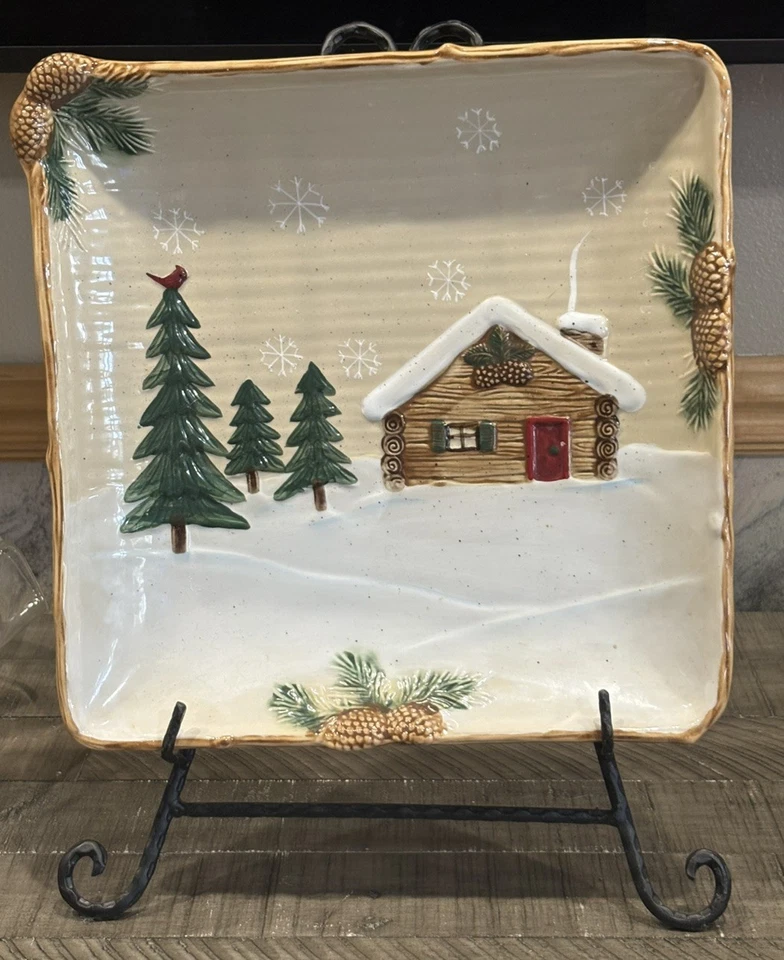 St. Nicholas Square Winter Cabin Plate/Platter HEARTLAND Christmas Table Decor - Image 3 of 3