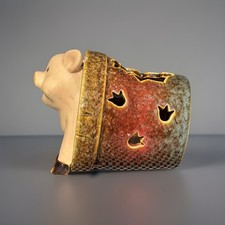 Muddy Pig In Planter Candle Light/Potpourri Holder Glazed Pottery Rare Unmarked