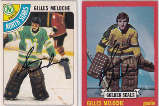 2 GILLES MELOCHE Authentic Autograph '78 OPC North Stars & '73 Topps Seals Cards