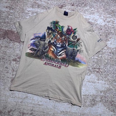 Vintage 1990s Habitat Wilderness Endangered Animals Graphic T-Shirt USA Made Siz