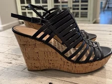 Franco Sarto Wedge Sandals with Cork Wedges Size 9M Leather Uppers