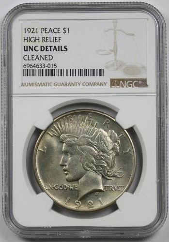 1921 High Relief Peace $1 NGC UNC Details Cleaned Silver Dollar