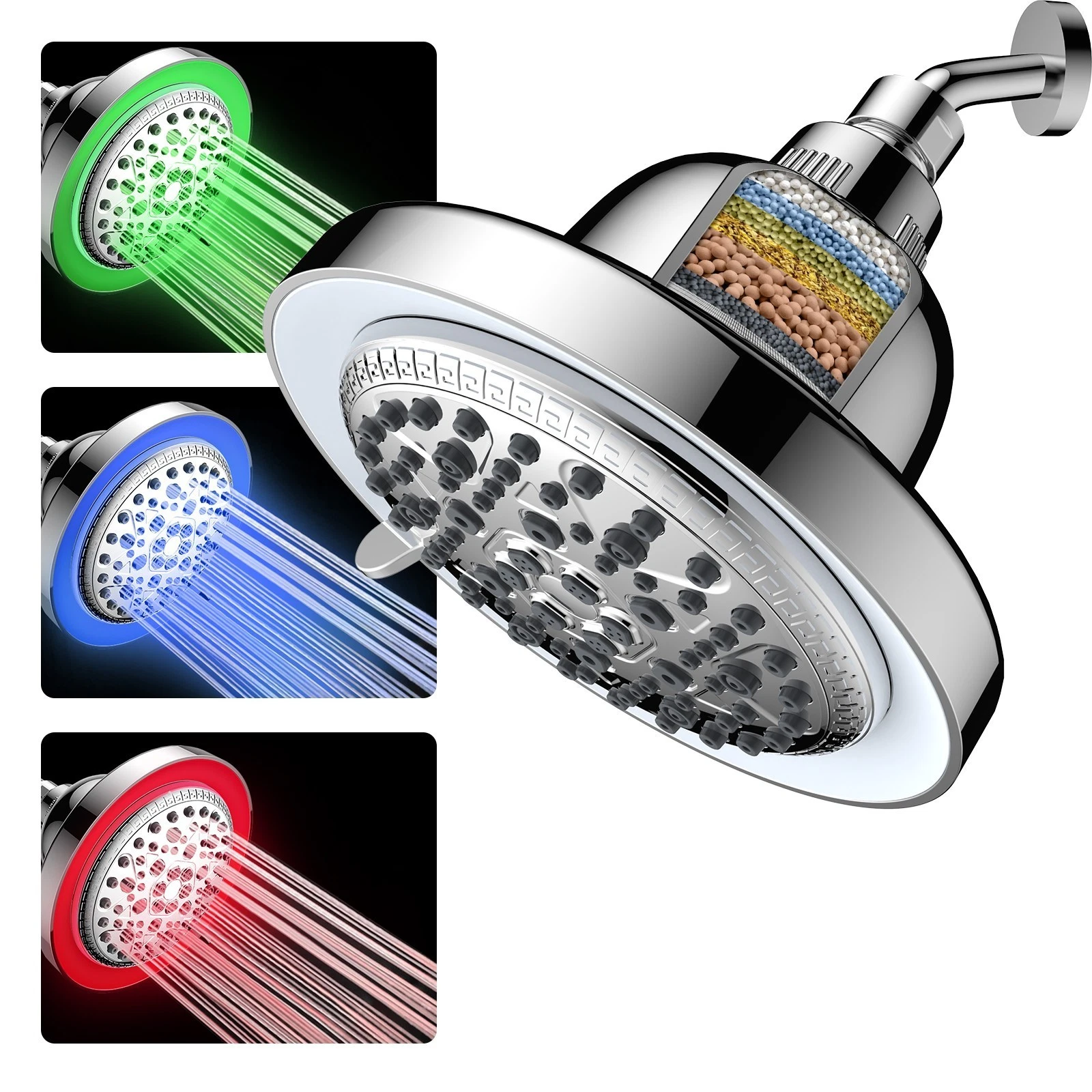 Settings High Pressure shower Head with Filter, Handheld Rainfall Combo