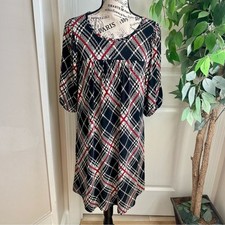 Wrapper Y2K Tartan Plaid Empire Puff Sleeve Dress Black Red White Sz M