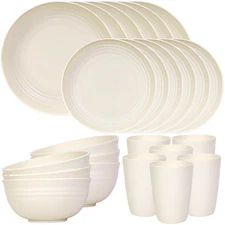 Quatish 24 Piece Plates and Bowls Sets for 6, Unbreakable Dinnerware Sets, Pl...