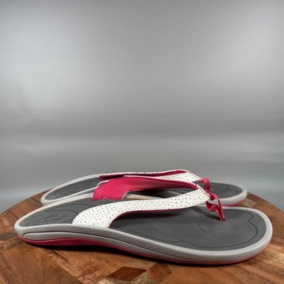 OluKai I'A Womens Flip Flop Sandals White Pink Grey Polka Dot Size 9