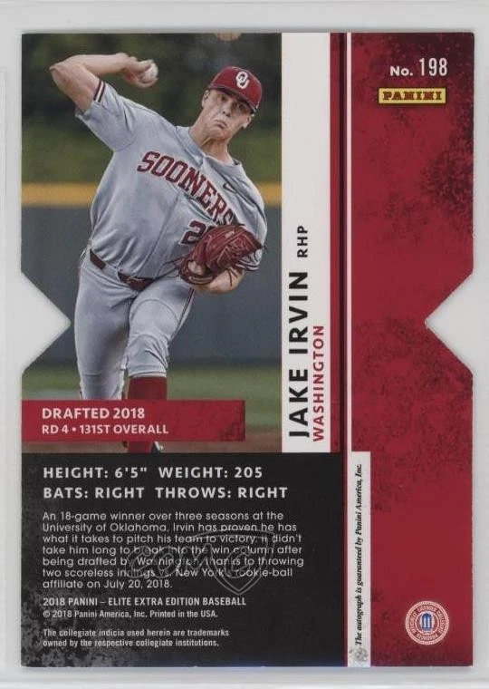 2018 Panini Elite Extra Edition Status Emerald Die-Cut /25 Jake Irvin #198 Auto - Image 2 of 2