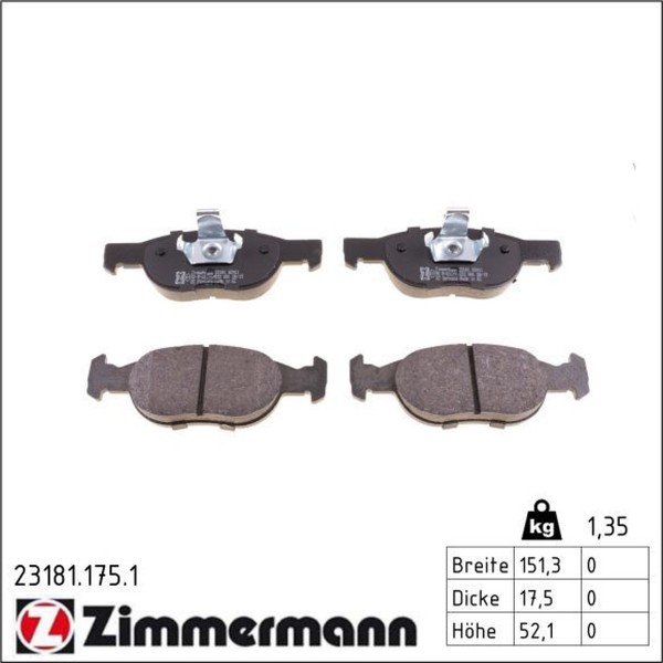 1X Zimmermann 23181.175.1 Bremsbelagsatz FüR Lancia Fiat Y Punto 840 176 188-image