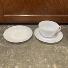 Vintage Fire King Azurite Coffee Cup and 2 Saucers Blue Swirl Pattern Round READ