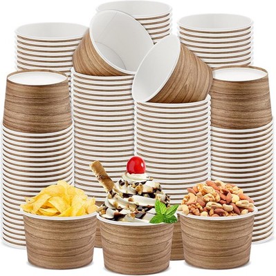 180 Pcs Wood Grain Paper Ice Cream Cups 9 oz Disposable Dessert Bowls for Hot...