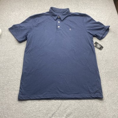 Volcom Shirt Mens Medium Polo Modern Fit Short Sleeve Navy Blue 3 Button Logo