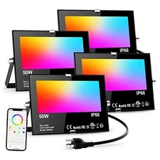 Flood Lights Outdoor RGB, 500W Equivalent Smart Color Change & Daylight 4 Pack