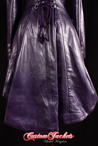 Ladies ENVY Purple Victorian Military High Fashion Long Leather Jacket Tailcoat - Picture 11 of 13