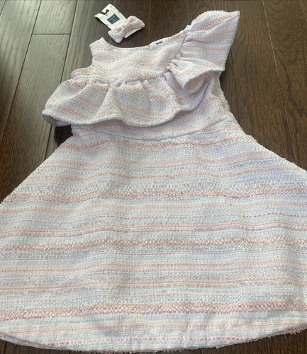 Janie and Jack Girls 5 All Abloom Pastel Pink Ruffle Boucle Dress Hair Bow EUC - Picture 10 of 11