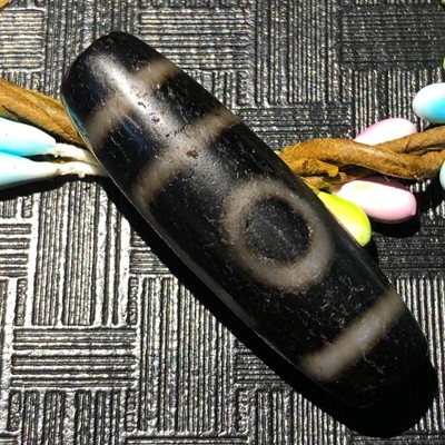 Magic Power Tibetan Old Agate 2Eye love Totem dZi Bead12*38mmN025