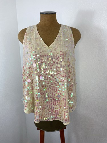 New Moulinette Soeurs Total Sequence Racer Back Chiffon Tank 12 Cami Layering - Picture 13 of 15
