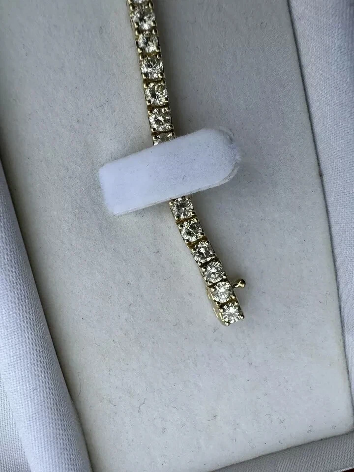 Brazalete de tenis de diamantes naturales de corte redondo de 5 quilates de oro de 14 quilates para mujer de 7" Foto 4 de 4