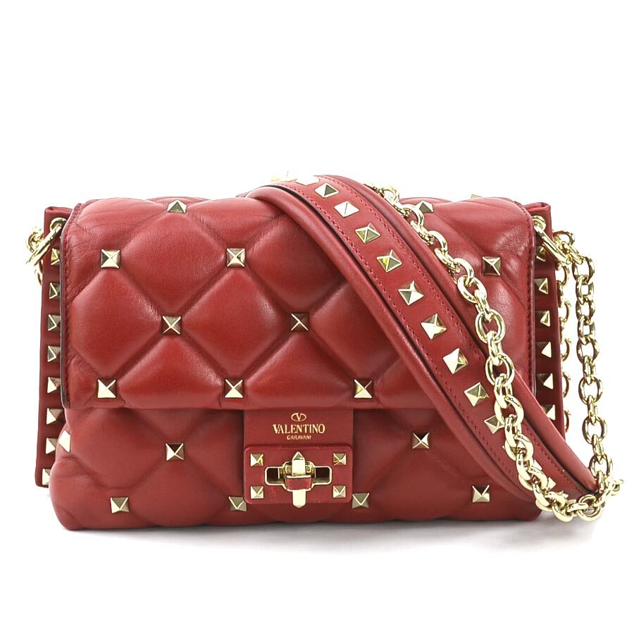 Auth Valentino Garavani Candystud Shoulder Bag Dark Red/Gold