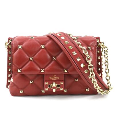 VALENTINO GARAVANI レッド トートバッグ Auth Valentino Garavani Candystud Shoulder Bag Dark Red/Gold