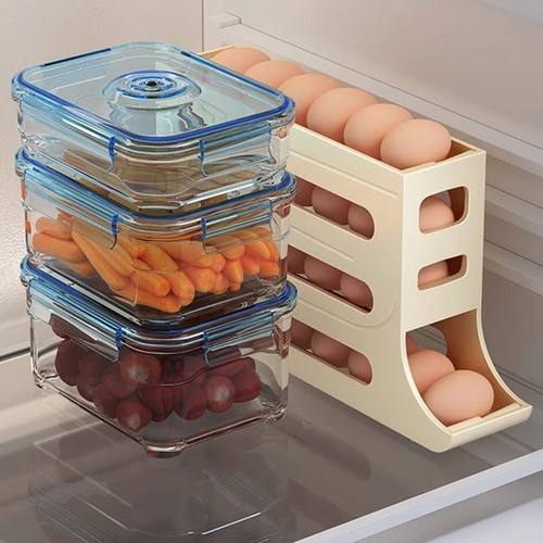 Automatic Scrolling Egg Holder 2/4-Tier Storage Box Container for Refrigerator - Picture 4 of 17