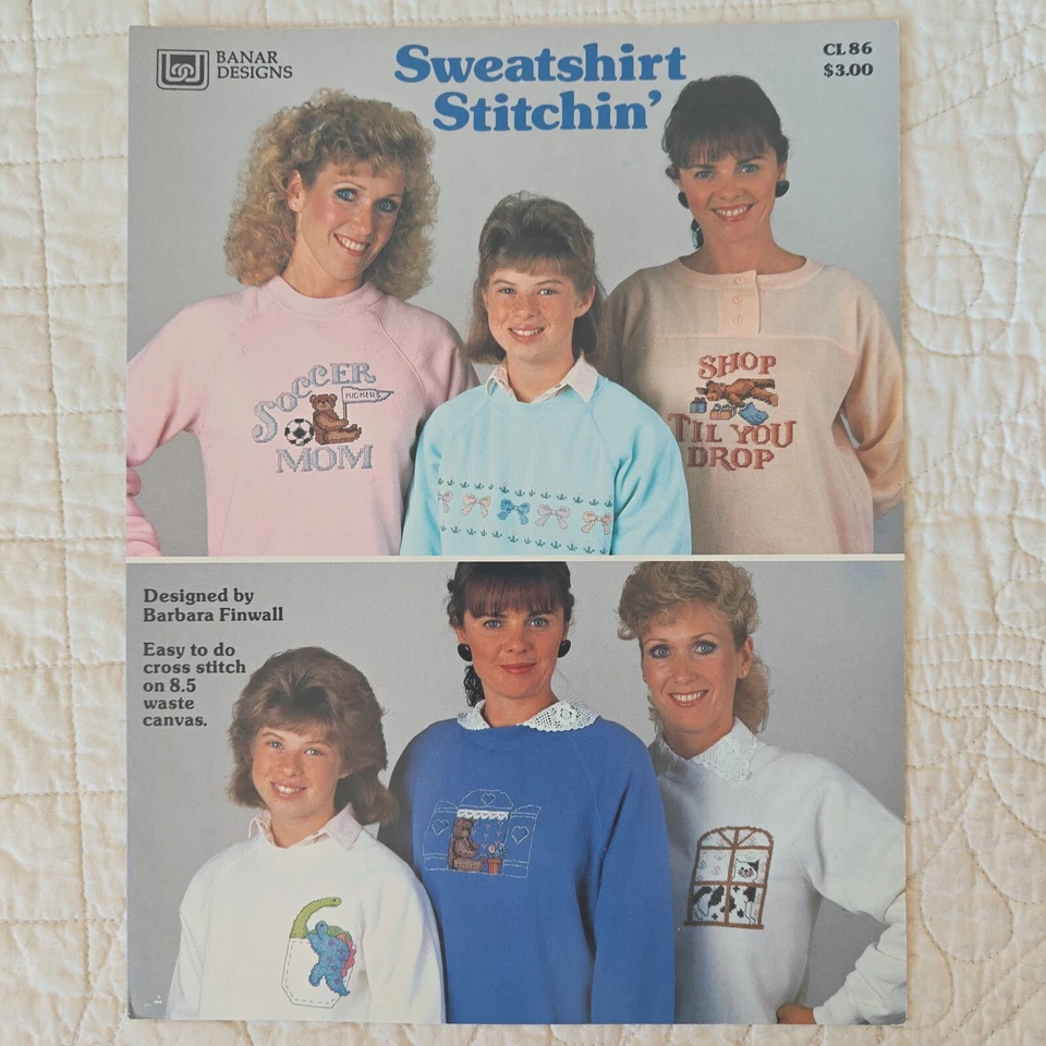 1988 Vtg Sweatshirt Stitchin Counted Cross Stitch Patterns Banar Designs CL 86 - Image 3 of 4
