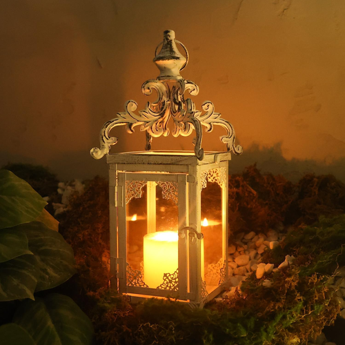 Large Candle Lantern, Decorative Hanging Lantern, Vintage Metal - Picture 2 of 12