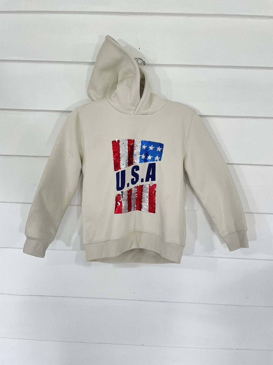 NWD NEW ZARA ICE SEQUIN FLAG SWEATSHIRT HOODIE REVERSE SEQUIN
