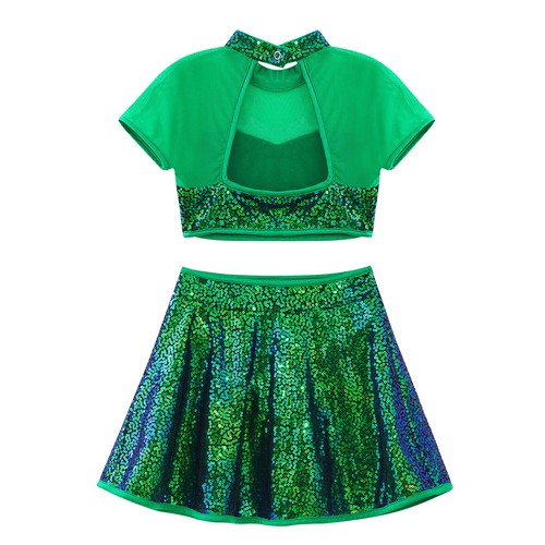 kids girls dance dress christmas costume sparkle sequins corp top tutu skirts - Picture 9 of 74