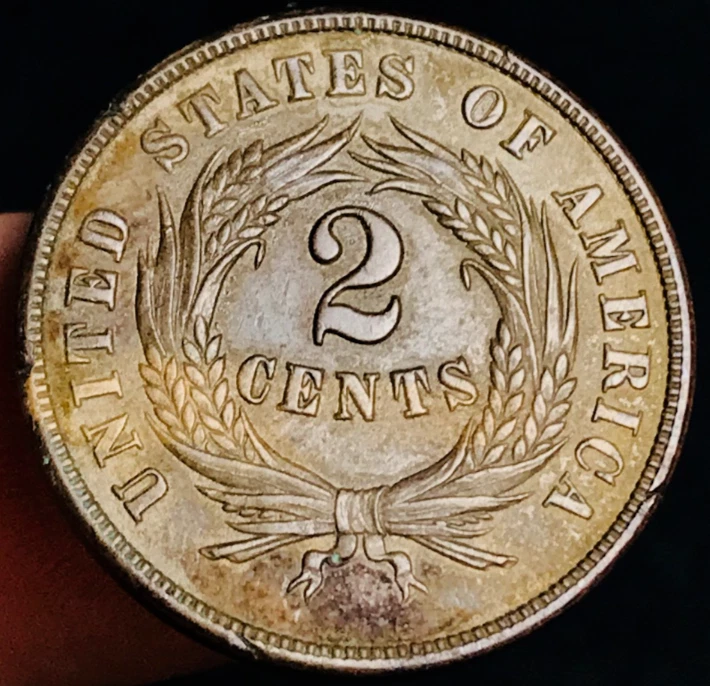 1865 Two Cent Piece 2C FULL MOTTO Civil War Era US Copper Coin CC23967 - Image 2 of 4