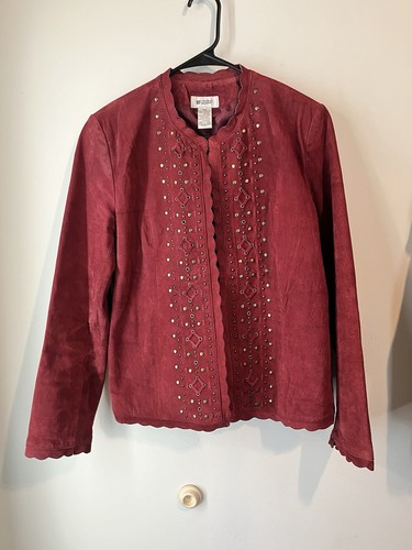 Units Vintage rote Lederjacke Wildleder Western Größe M vorne offen