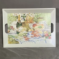Keller Charles Melamine Serving Tray w/Handles, Stamped Italy Dining Shrimp