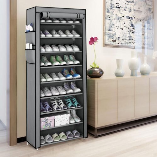 10-Schicht Schuhschrank Schuhablage Schuhregal Schuhständer Vliesstoff Grau - Bild 9 von 12