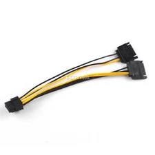 Dual 15Pin SATA Male to PCIe 8Pin(6+2) Male Video Card Adapter Power Cable 20cm