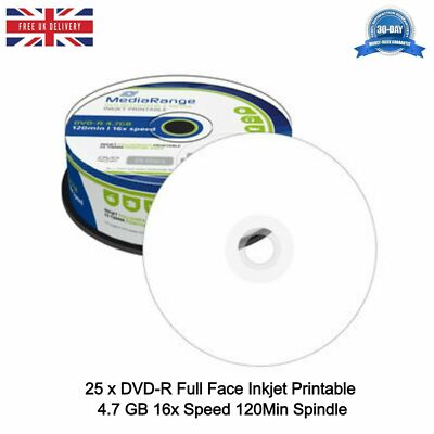 MediaRang DVD-R Full Inkjet Printable 4,7 GB 16x Speed 120Min Spindel SET