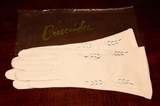 Vintage Ladies Crescendoe Beige Gloves Embroidery Detail Lined Size Regular
