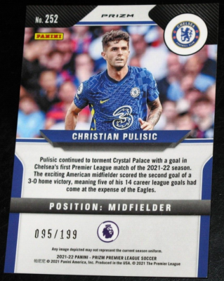 クリスチャン・プリシッチ Christian Pulisic Panini 2021-22 Panini Prizm Premier League - Christian Pulisic #252