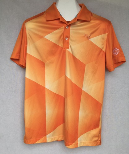 Puma Dry Cell Golf Shirt Orange Bright 3 Dimensional Design Mens Small Waikoloa