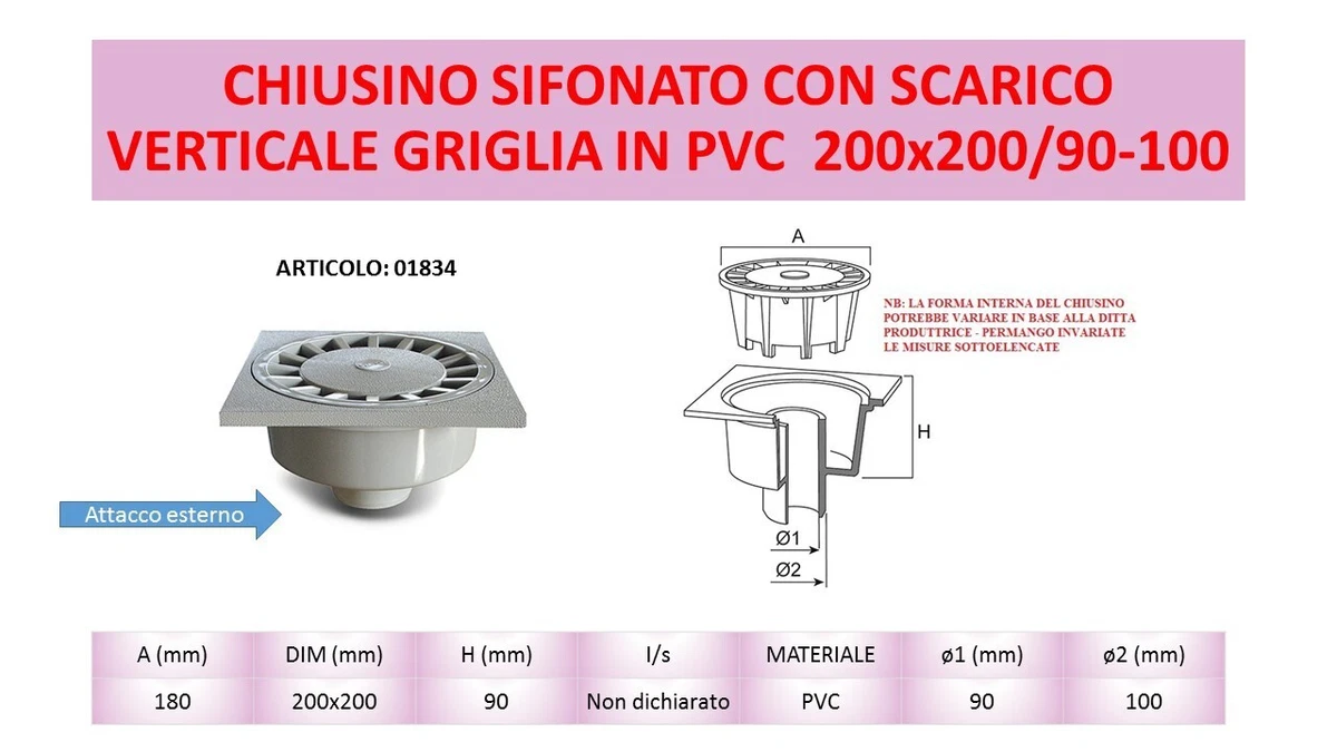 Chiusino Sifonato In Polipropilene C/uscita Verticale 100x100 OMP Tea