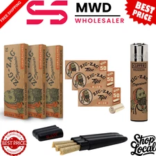 Zig-Zag Unbleached 1 1/4 Papers + Wide Tips + Zig-Zag Lighter + Case